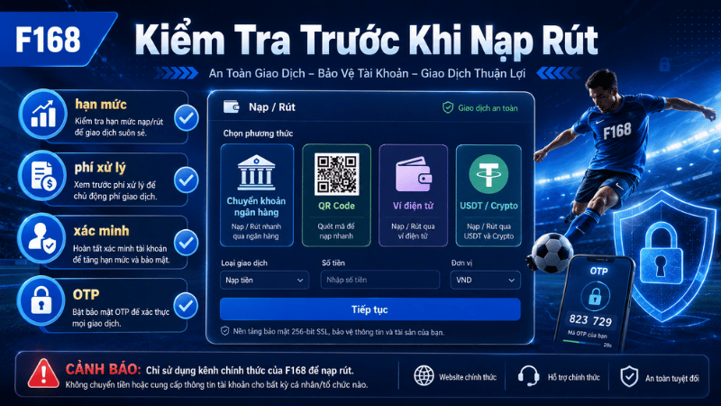 Những thông tin cần kiểm tra khi nạp và rút tiền tại F168