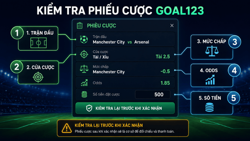 Năm thông tin cần kiểm tra trên phiếu cược Goal123 trước khi xác nhận