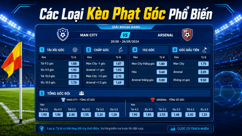 Các loại kèo phạt góc phổ biến trong bóng đá