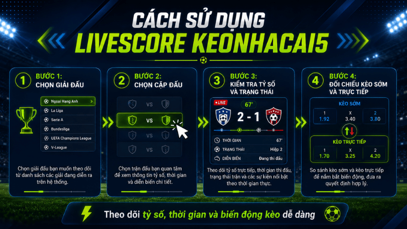 Cách sử dụng bảng Livescore Keonhacai5 theo 4 bước