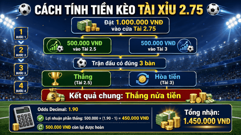 Cách tính tiền kèo tài xỉu 2.75
