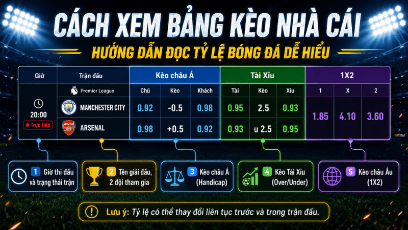 Cách xem bảng kèo nhà cái và đọc tỷ lệ bóng đá