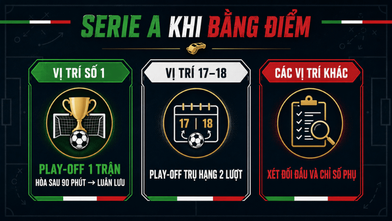 Quy tắc xếp hạng Serie A khi các đội bằng điểm
