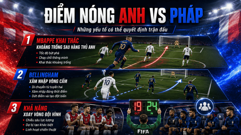 Điểm nóng chiến thuật trận Anh vs Pháp
