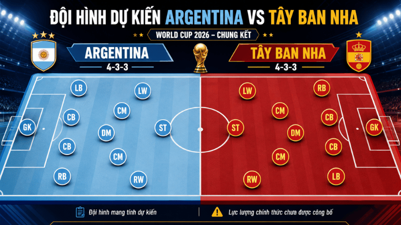 Đội hình dự kiến Argentina vs Tây Ban Nha ngày 20 tháng 7 năm 2026