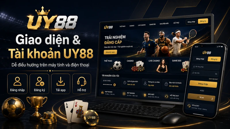 Giao diện tài khoản UY88 trên máy tính và điện thoại
