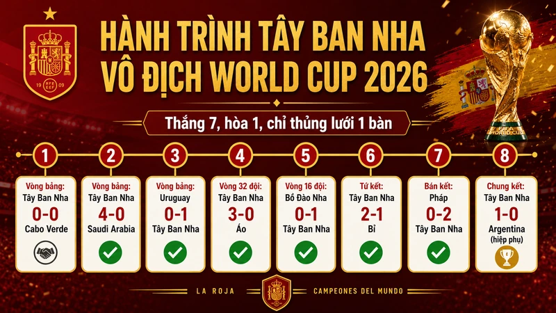 Hành trình Tây Ban Nha vô địch World Cup 2026