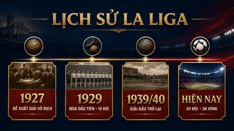 Các mốc lịch sử La Liga từ năm 1927 đến thể thức 20 đội hiện nay