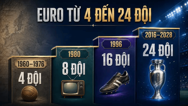 Quá trình EURO mở rộng từ bốn đội năm 1960 lên 24 đội từ năm 2016