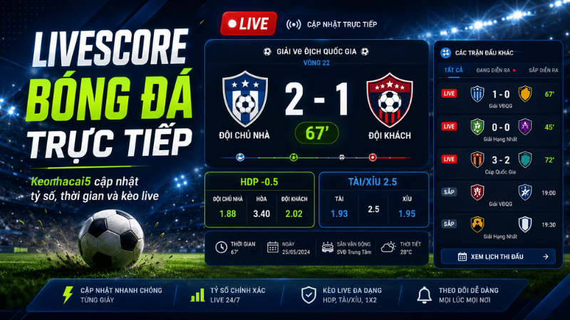 Livescore Keonhacai5 cập nhật tỷ số bóng đá trực tiếp