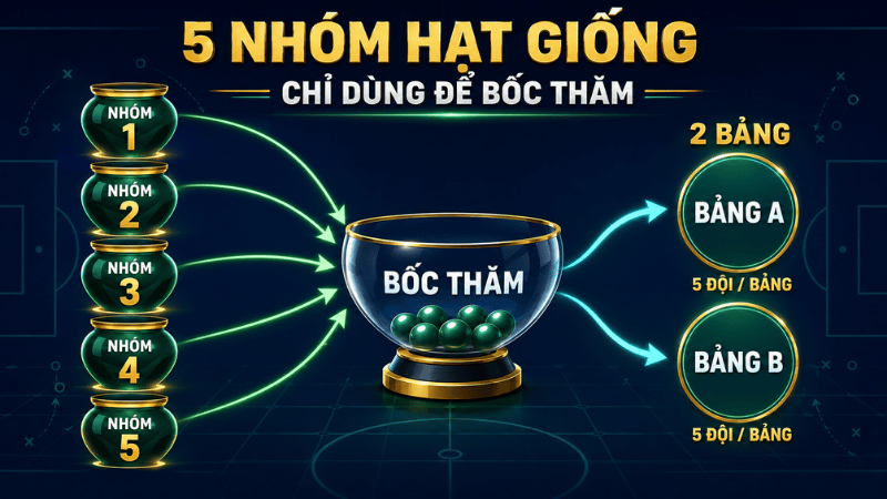 Năm nhóm hạt giống được bốc thăm thành hai bảng AFF Cup 2026