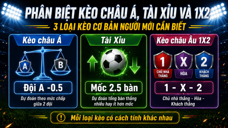 Phân biệt kèo châu Á Tài Xỉu và kèo châu Âu 1X2