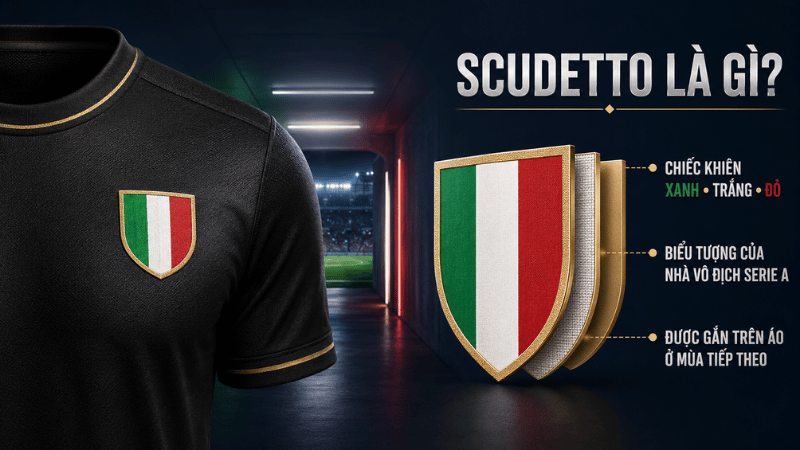 Scudetto là biểu tượng chiếc khiên ba màu của nhà vô địch Serie A