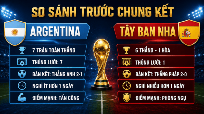 So sánh Argentina và Tây Ban Nha trước chung kết World Cup 2026