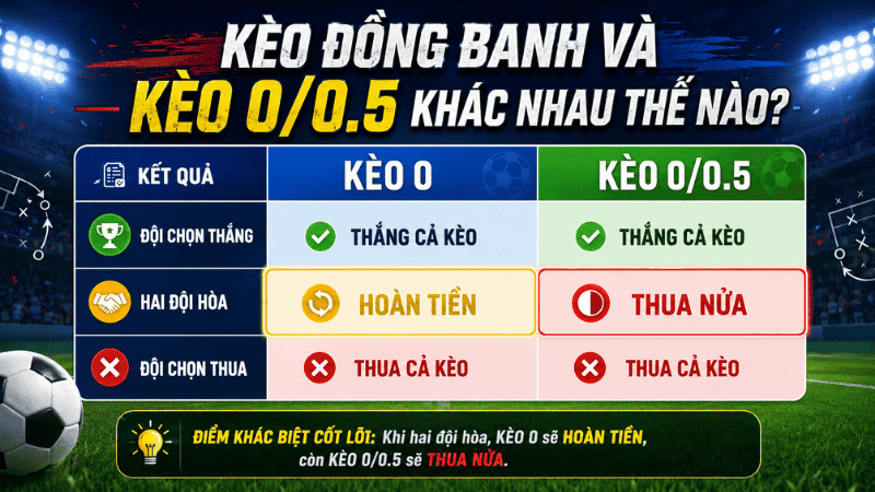So sánh kèo đồng banh và kèo chấp 0 0.5