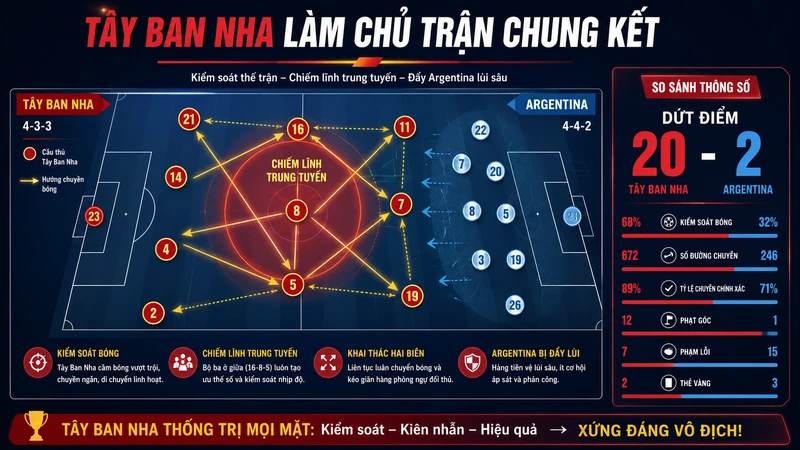 Tây Ban Nha kiểm soát khu vực giữa sân trước Argentina
