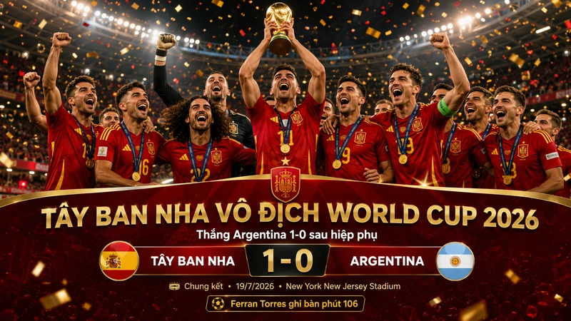 Tây Ban Nha vô địch World Cup 2026 sau khi thắng Argentina