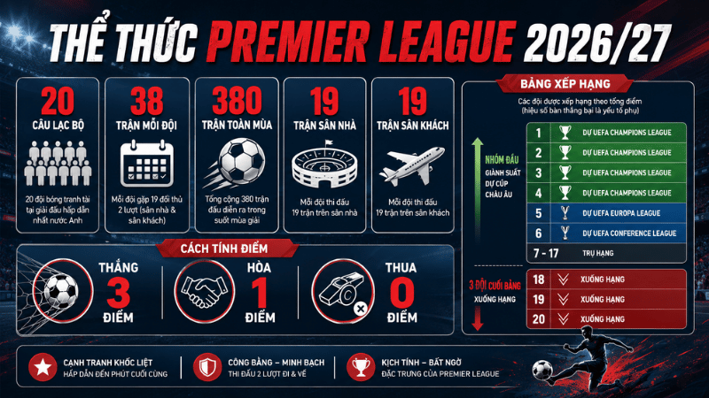 Thể thức thi đấu Premier League mùa giải 2026 27