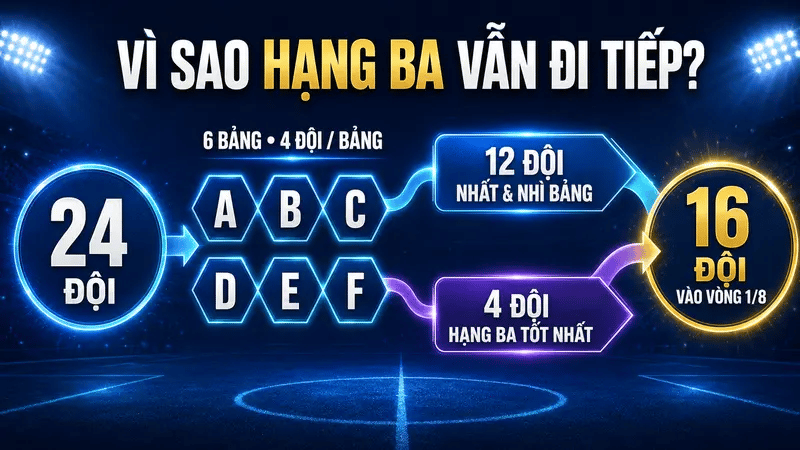Thể thức vòng bảng EURO với 24 đội và bốn đội hạng ba giành quyền đi tiếp