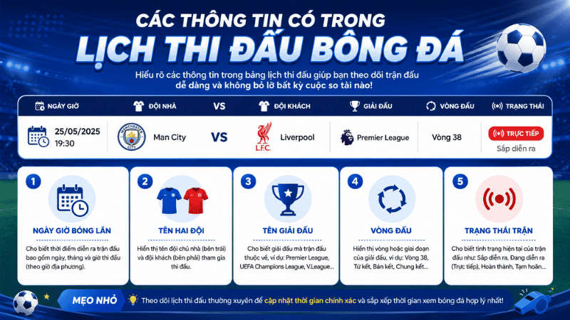 Các thông tin có trong lịch thi đấu bóng đá