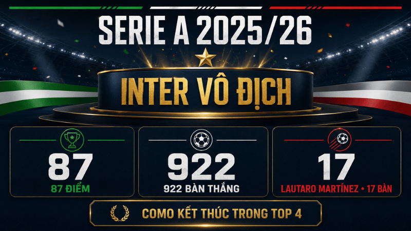 Tổng kết Serie A 2025/26 với Inter vô địch và Como vào top 4