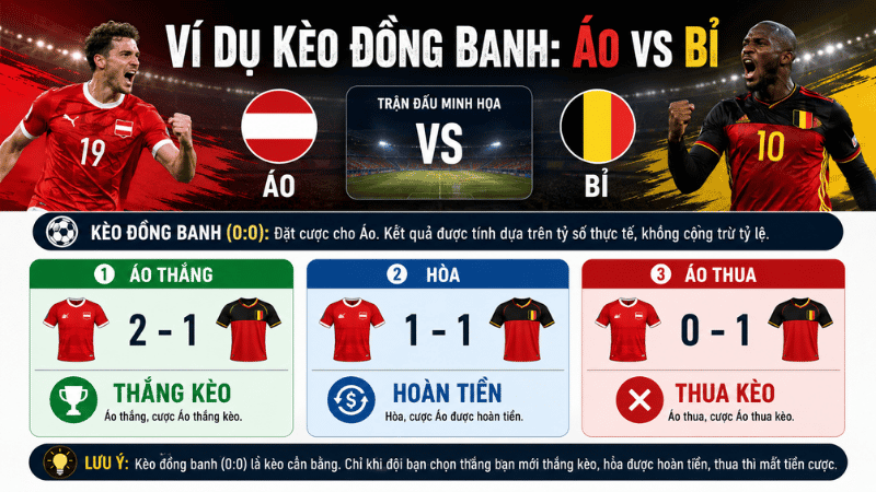 Ví dụ cách tính kèo đồng banh trận Áo và Bỉ